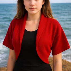 Banana Republic Italian Cashmere Blend Shrug size XXS Red Open Cropped Bolero